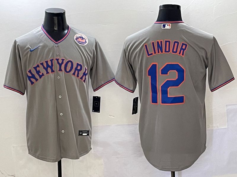 Men New York Mets #12 Lindor Grey Second generation 2025 Nike MLB Jersey style 3